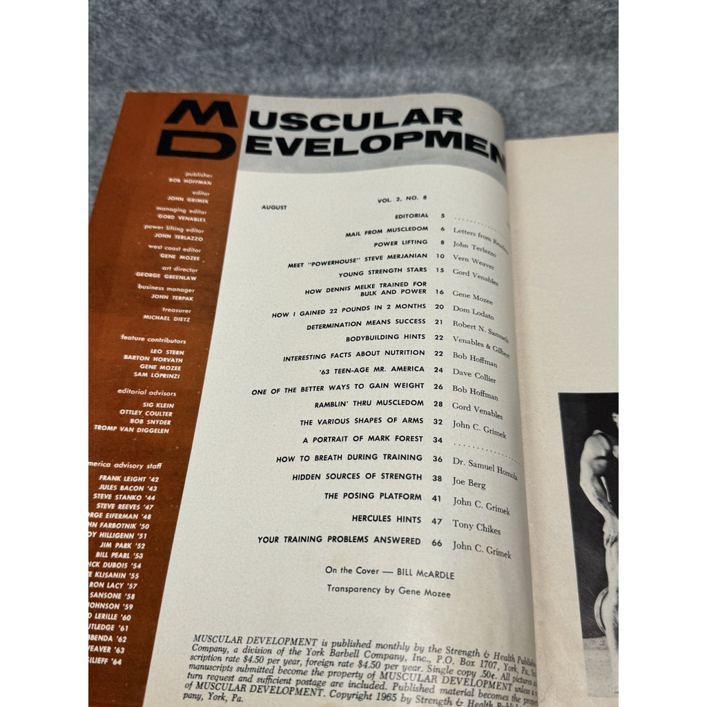 1965 Muscular Development Magazine August Bill McArdle Vintage Bodybuilding
