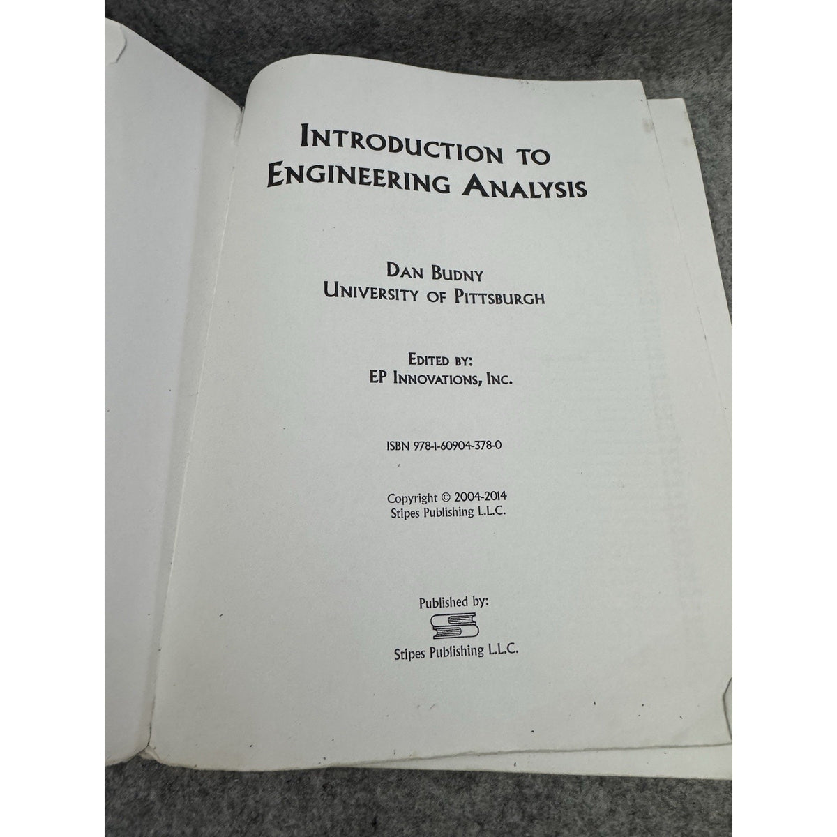 Introduction to Engineering Analysis 15th Ed Dan Budny Paperback 2014