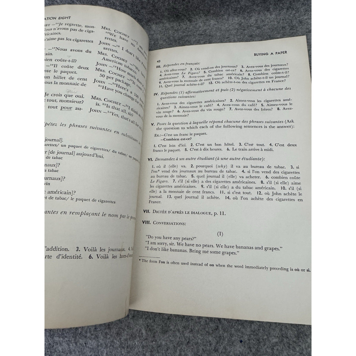Basic Conversational French by Julian Harris & Andre Leveque - 1962 Textbook HC
