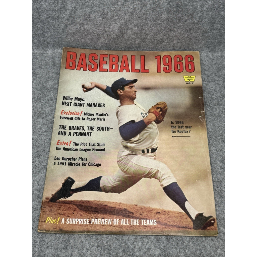 1966 Baseball Magazine Sandy Koufax Dodgers Cover Mickey Mantle Willie Mays