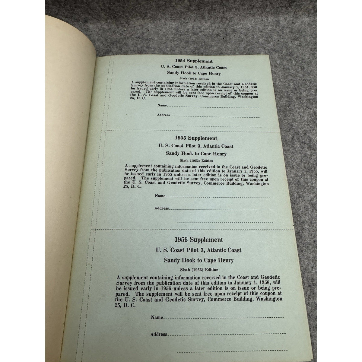 1958 US Coast Pilot 3 Atlantic Coast Sandy Hook to Cape Henry HC