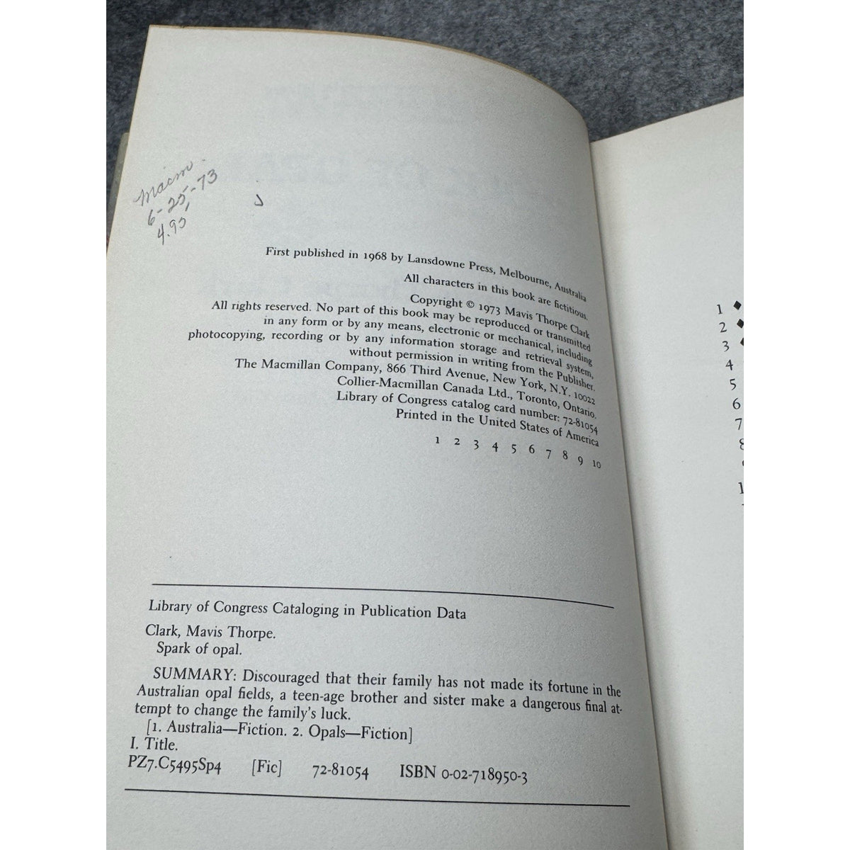 Spark of Opal Mavis Thorpe Clark 1st US Edition Australian Mining HC DJ