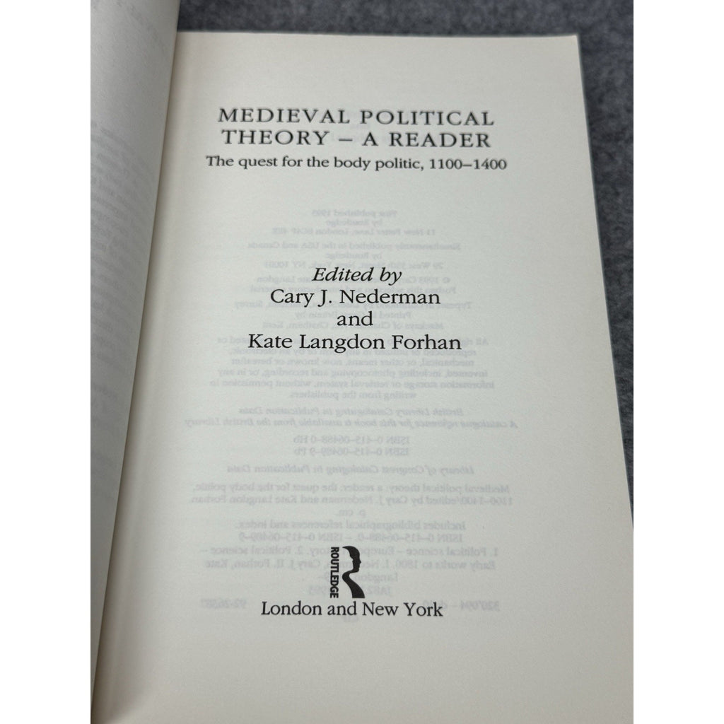 Medieval Political Theory A Reader 1993 First Edition Nederman Forhan Paperback