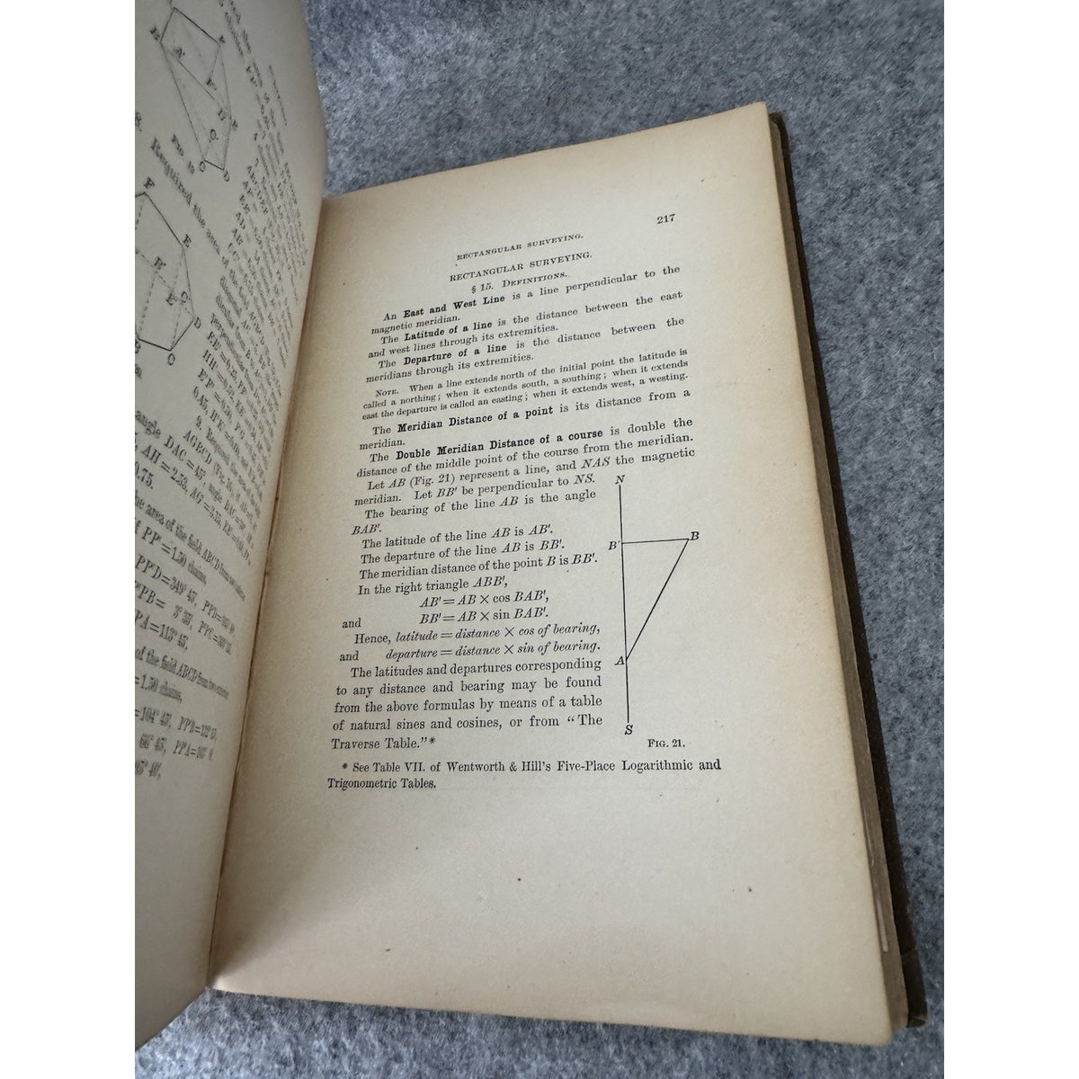 Plane Trigonometry Surveying Tables Wentworth 1895 HC Antique