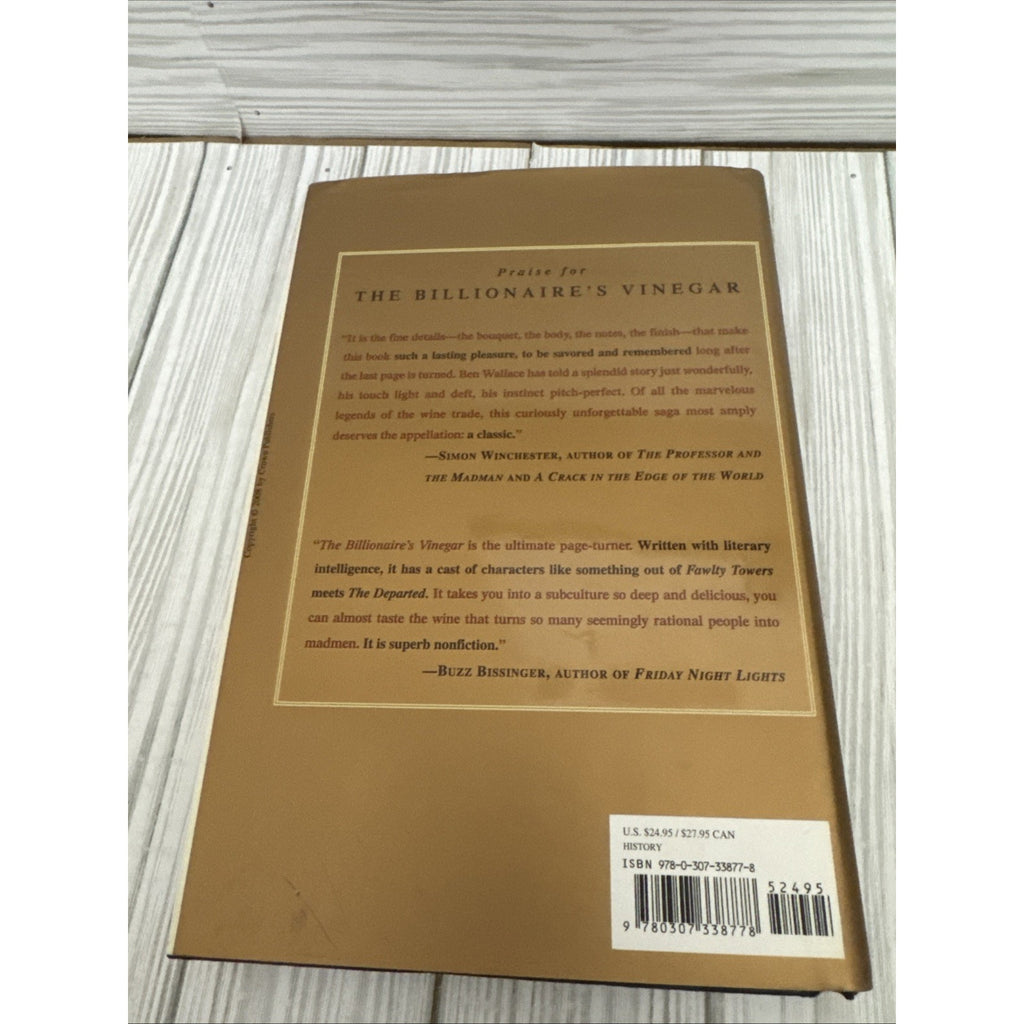 BENJAMIN WALLACE THE BILLIONAIRE'S VINEGAR FIRST ED, 1st print!