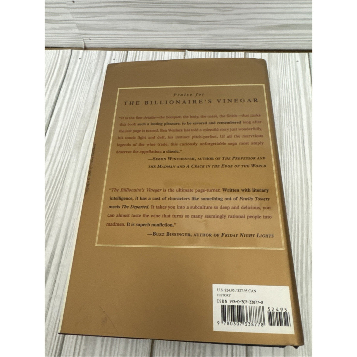 BENJAMIN WALLACE THE BILLIONAIRE'S VINEGAR FIRST ED, 1st print!