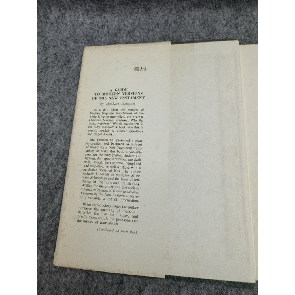 A Guide to Modern Versions of the New Testament by Herbert Dennett 1st Ed VG HC