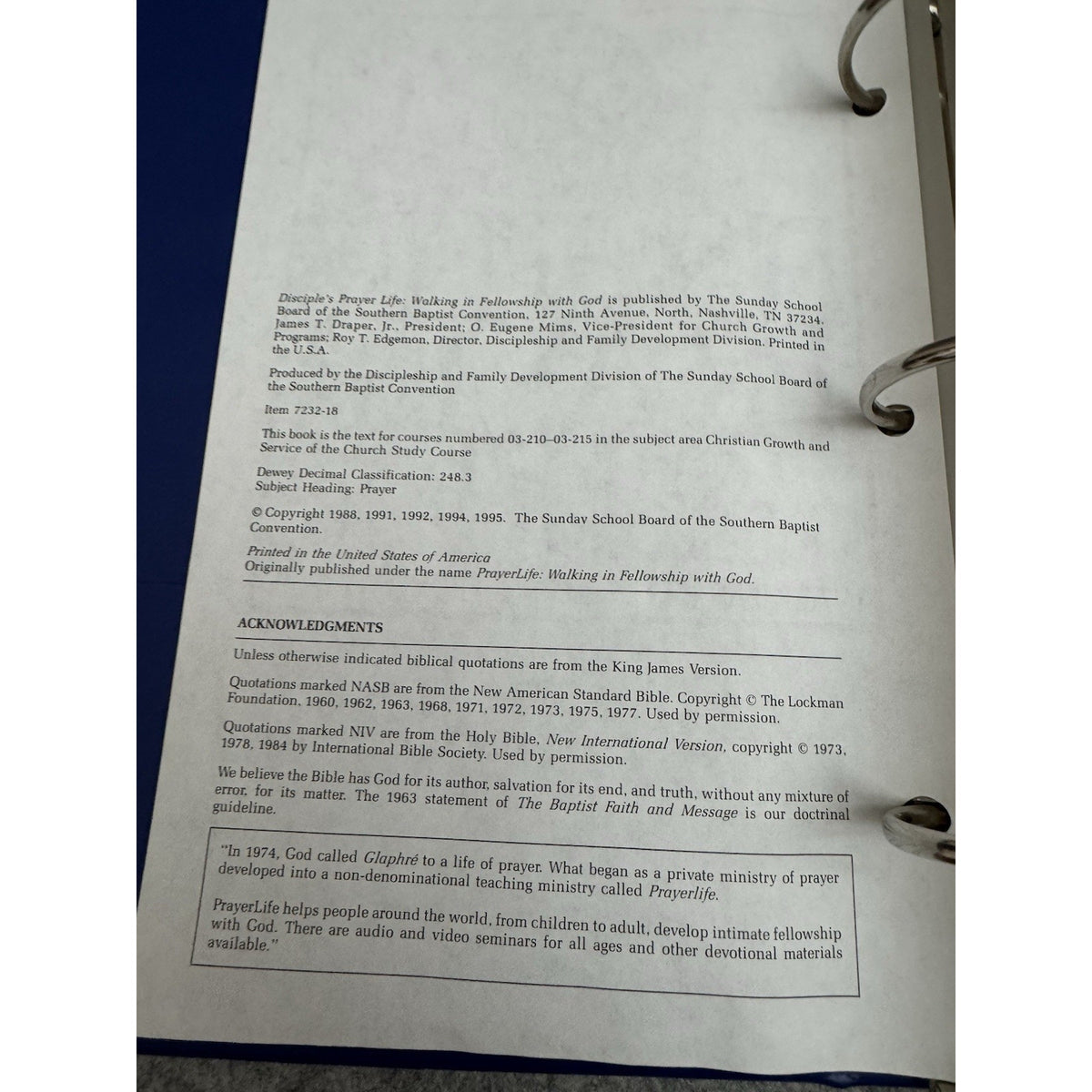 Disciple’s Prayer Life: Walking In Fellowship With God Rare 3-Ring Binding