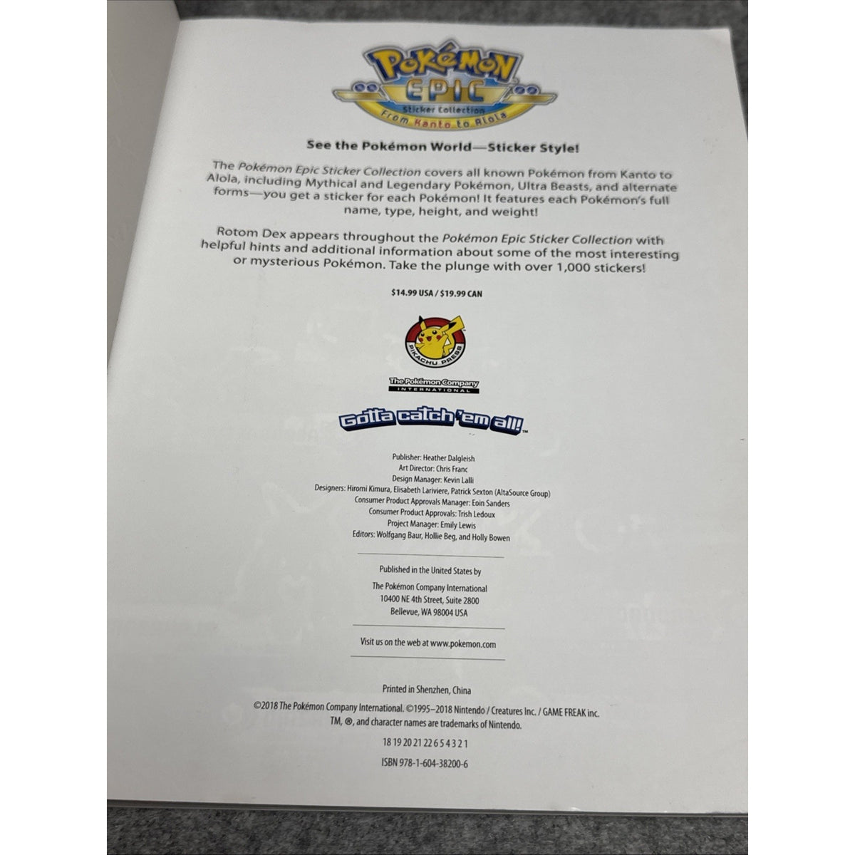 Pokémon Epic Sticker Collection: from Kanto to Alola by Pikachu Pikachu Press...