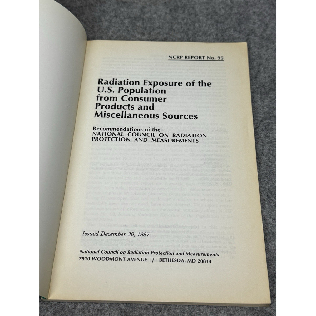 NCRP Report 95 Radioactive Consumer Products US Population Exposure 1987