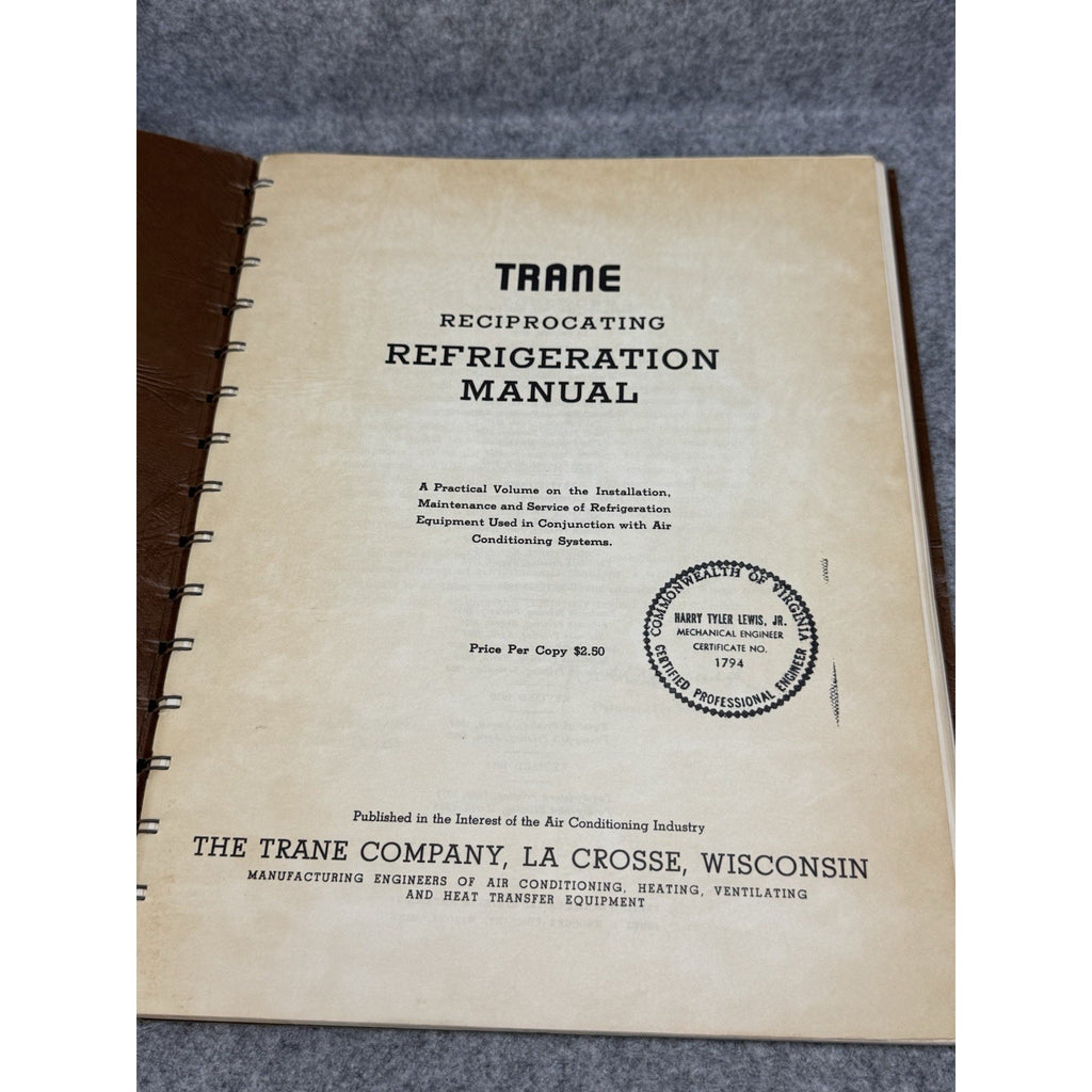 1962 Trane Reciprocating Refrigeration Manual HVAC Air Conditioning Vintage