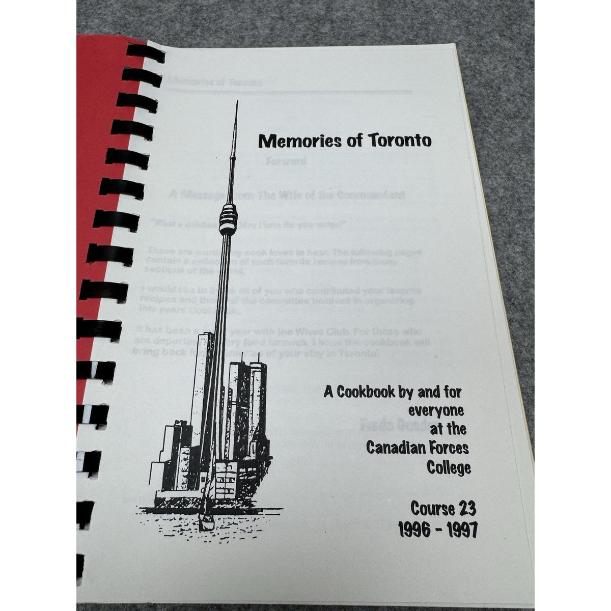 1996-97 Memories of Toronto Canadian Forces College Military Cookbook