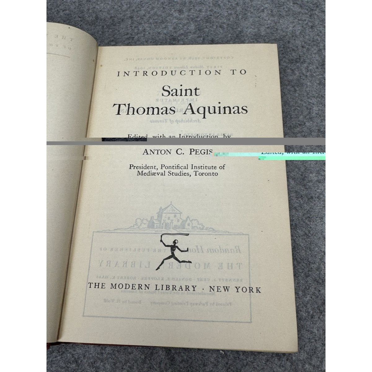 1948 Introduction to St Thomas Aquinas Anton Pegis First Modern Library Edition