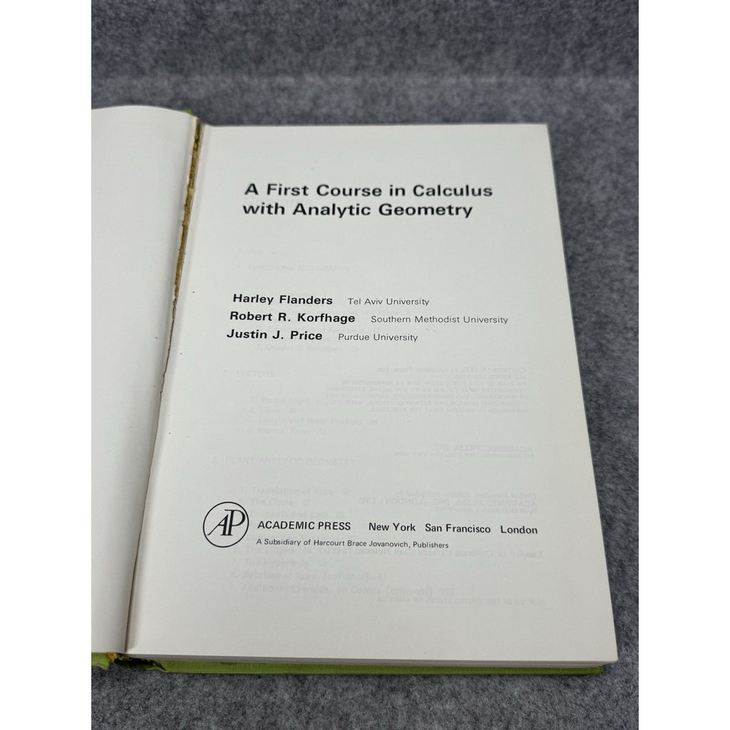 1973 First Course in Calculus Analytic Geometry Flanders Korfhage Price HC