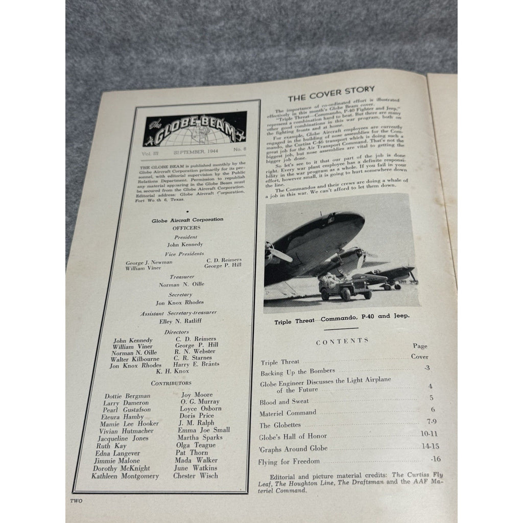 1944 Globe Beam September WWII WASP Women Pilots C-46 P-40 Globettes Softball