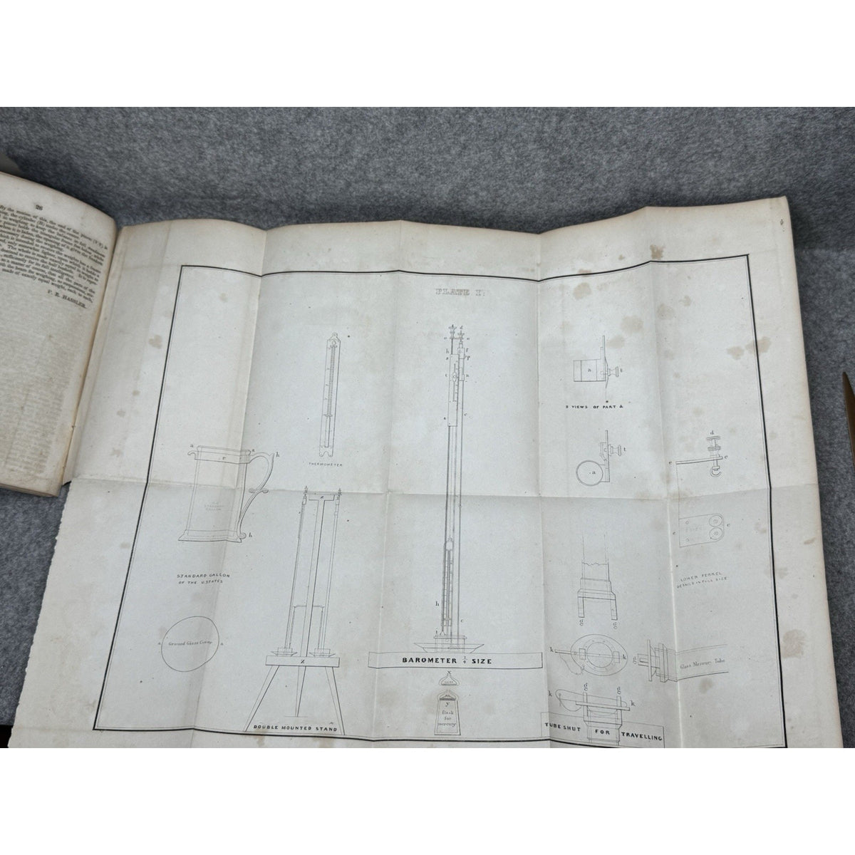 1842 US Senate Hassler Liquid Measures Standards 3 Foldout Plates Treasury