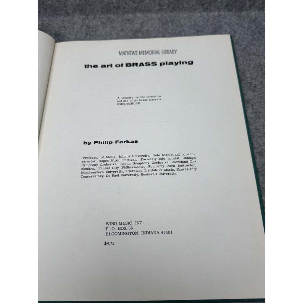 The Art of Brass Playing Philip Farkas 1962 Hardcover Embouchure Music