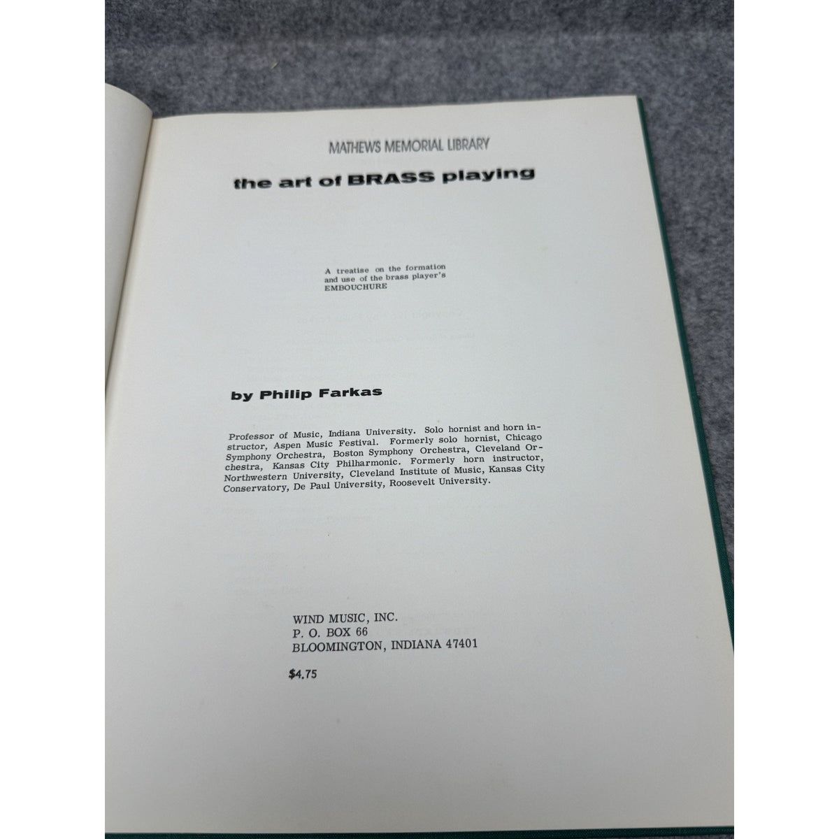 The Art of Brass Playing Philip Farkas 1962 Hardcover Embouchure Music