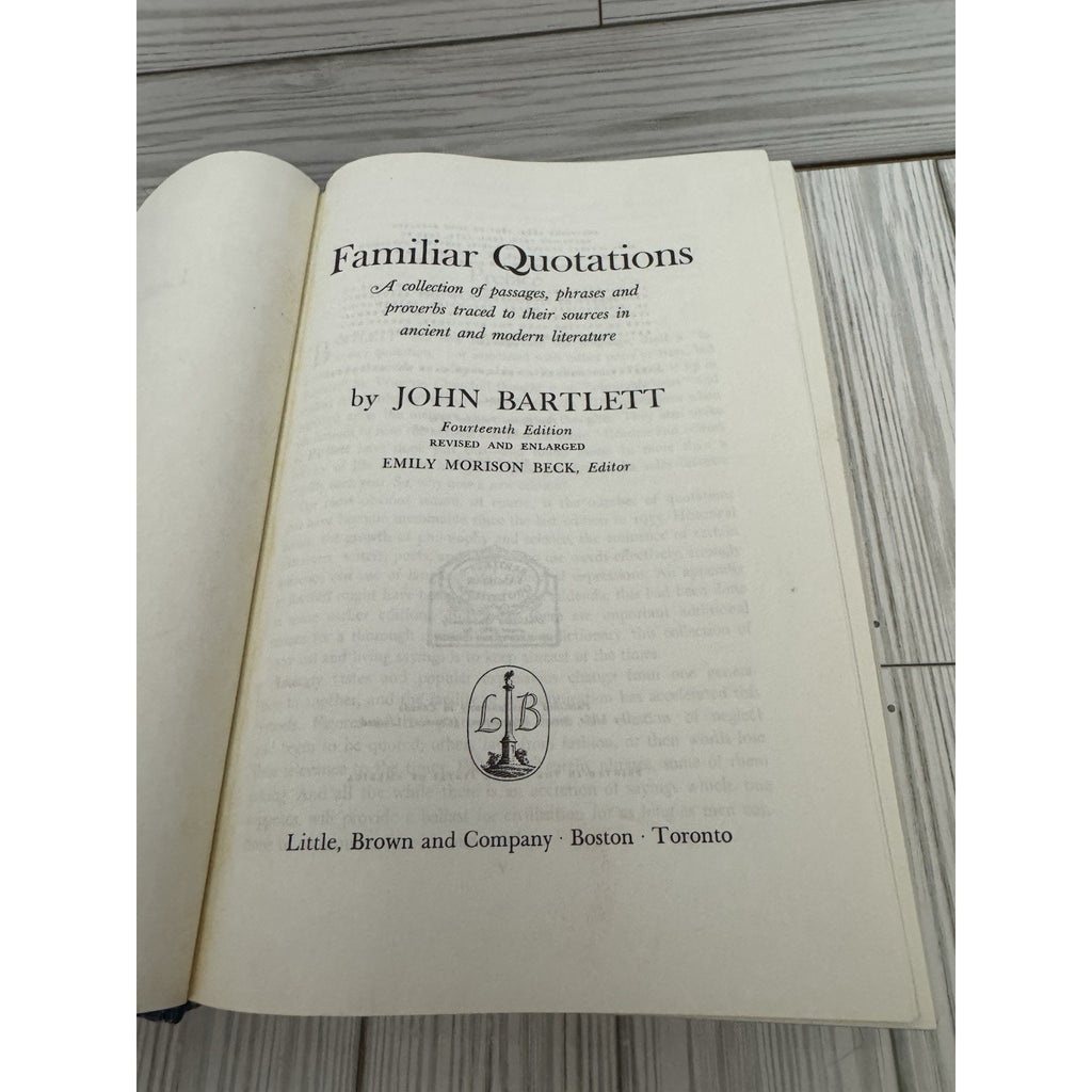 Bartlett’s Familiar Quotations 14th Edition 1968 HC Little Brown John Bartlett