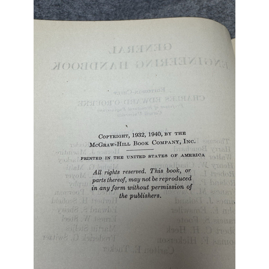 1940 General Engineering Handbook O’Rourke 2nd Ed 4th Impression HC