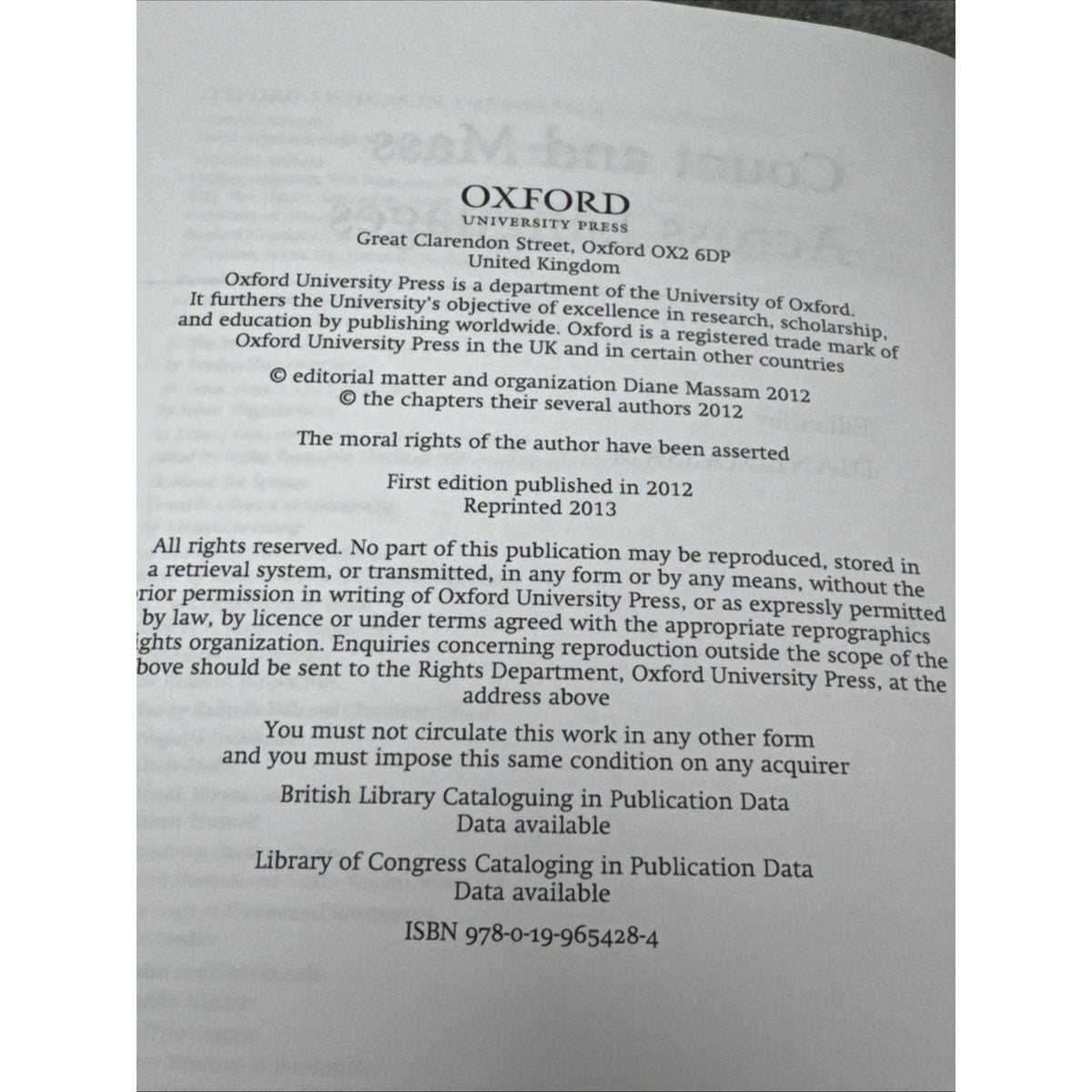 Oxford Studies in Theoretical Linguistics Ser.: Count and Mass Across Languages