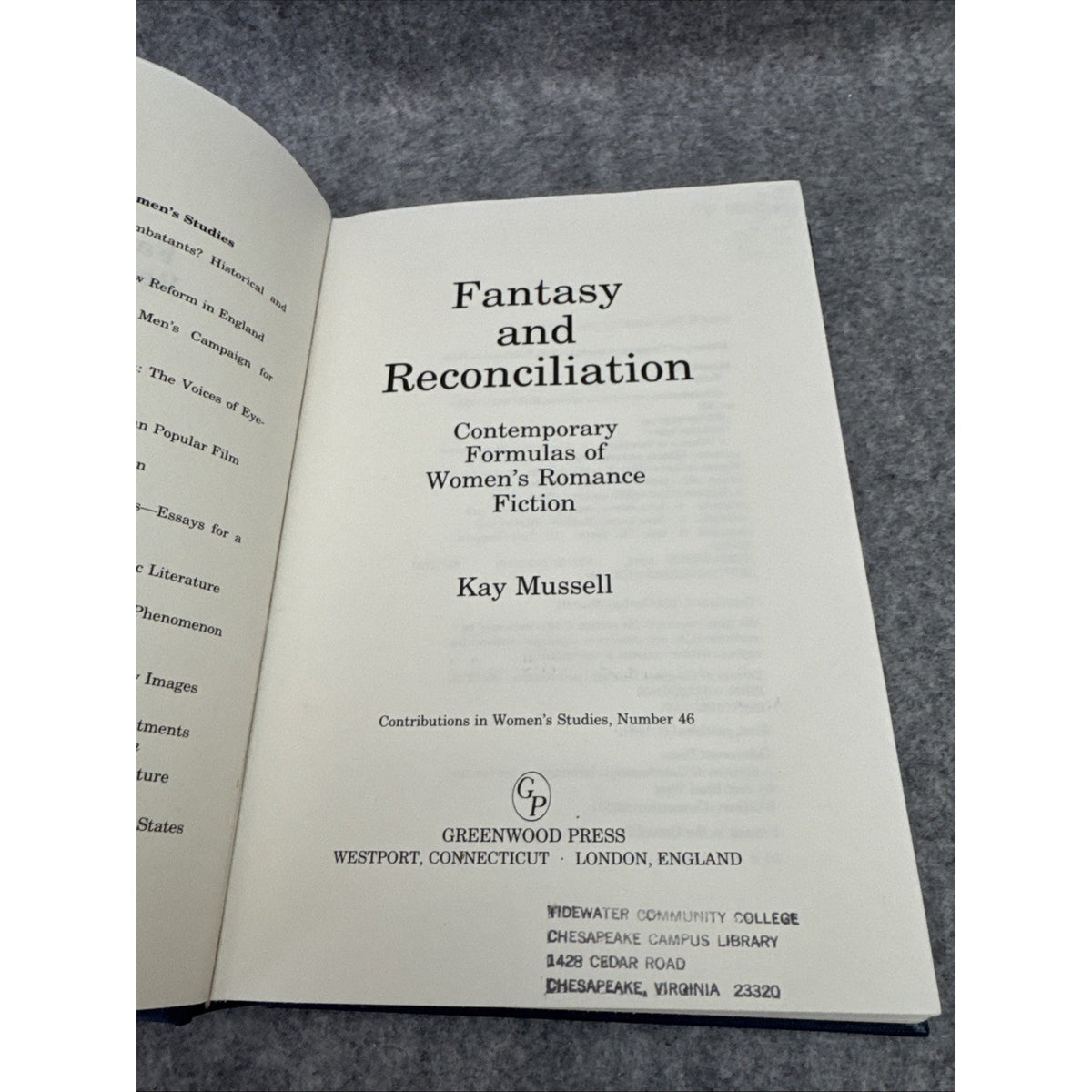 Fantasy and Reconciliation Kay Mussell Ex Library Women's Romance Fiction HC