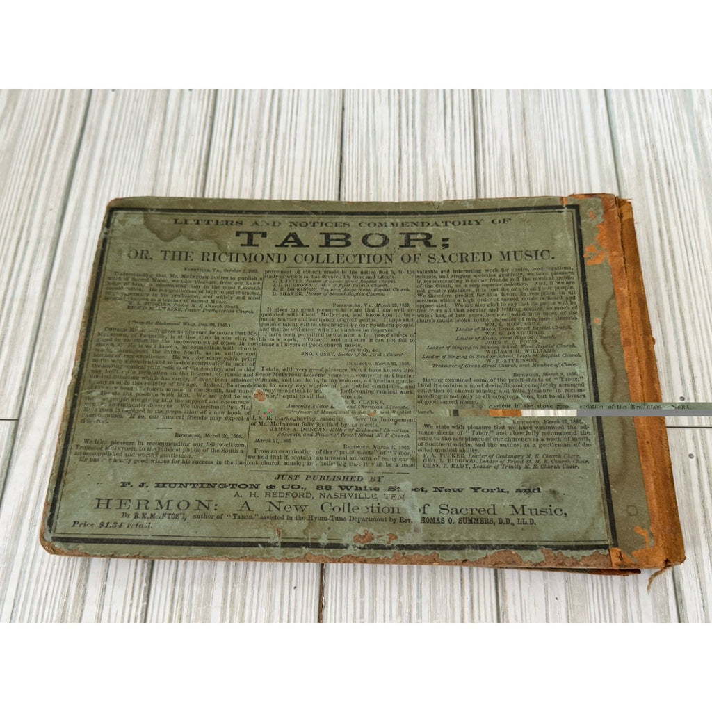 c1865 TABOR Richmond Sacred Music McIntosh Civil War Era Hymnal Rare