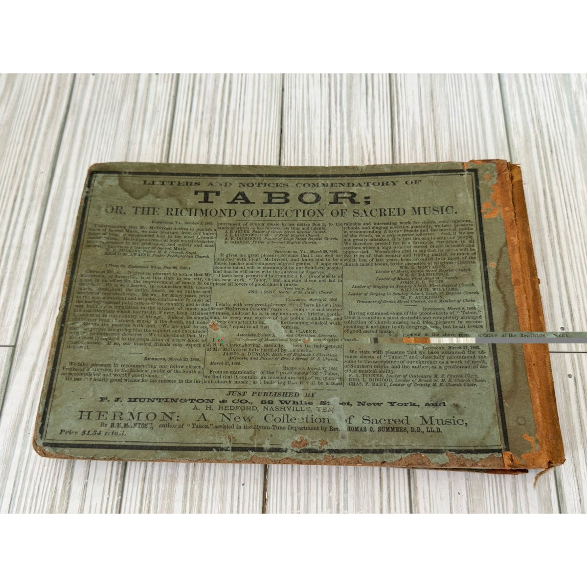 c1865 TABOR Richmond Sacred Music McIntosh Civil War Era Hymnal Rare