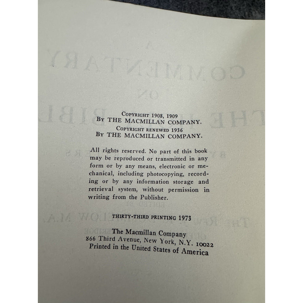 1973 One Volume Bible Commentary J R Dummelow Macmillan Hardcover