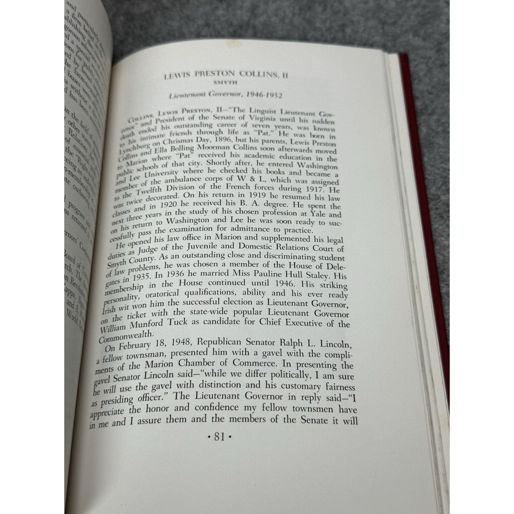 1959 Officers of the Senate of Virginia 1776-1956 George Wesley Rogers HC