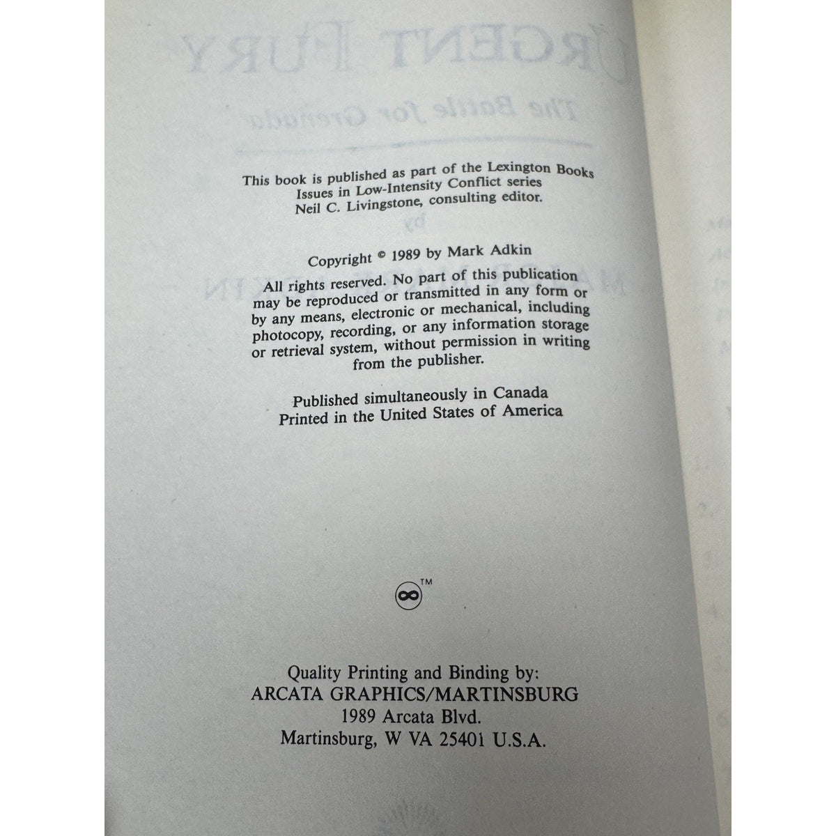 Urgent Fury The Battle for Grenada Mark Adkin 1989 Hardcover Dust Jacket