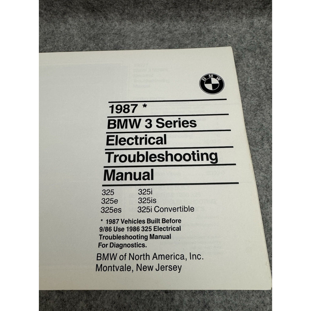 Original Genuine OEM 1987 BMW 3 Series Electrical Troubleshooting Service Manual