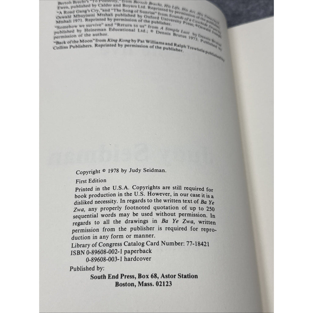 Ba Ye Zwa: The People Live by Judy Seidman FIRST Edition