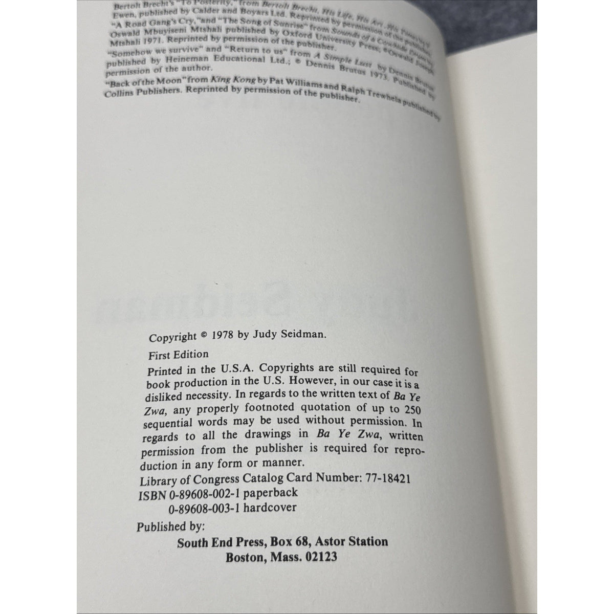 Ba Ye Zwa: The People Live by Judy Seidman FIRST Edition