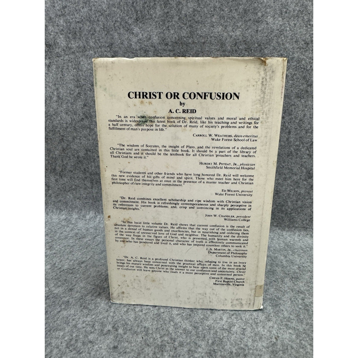 Christ or Confusion A.C. Reid HC DJ Wake Forest University Press