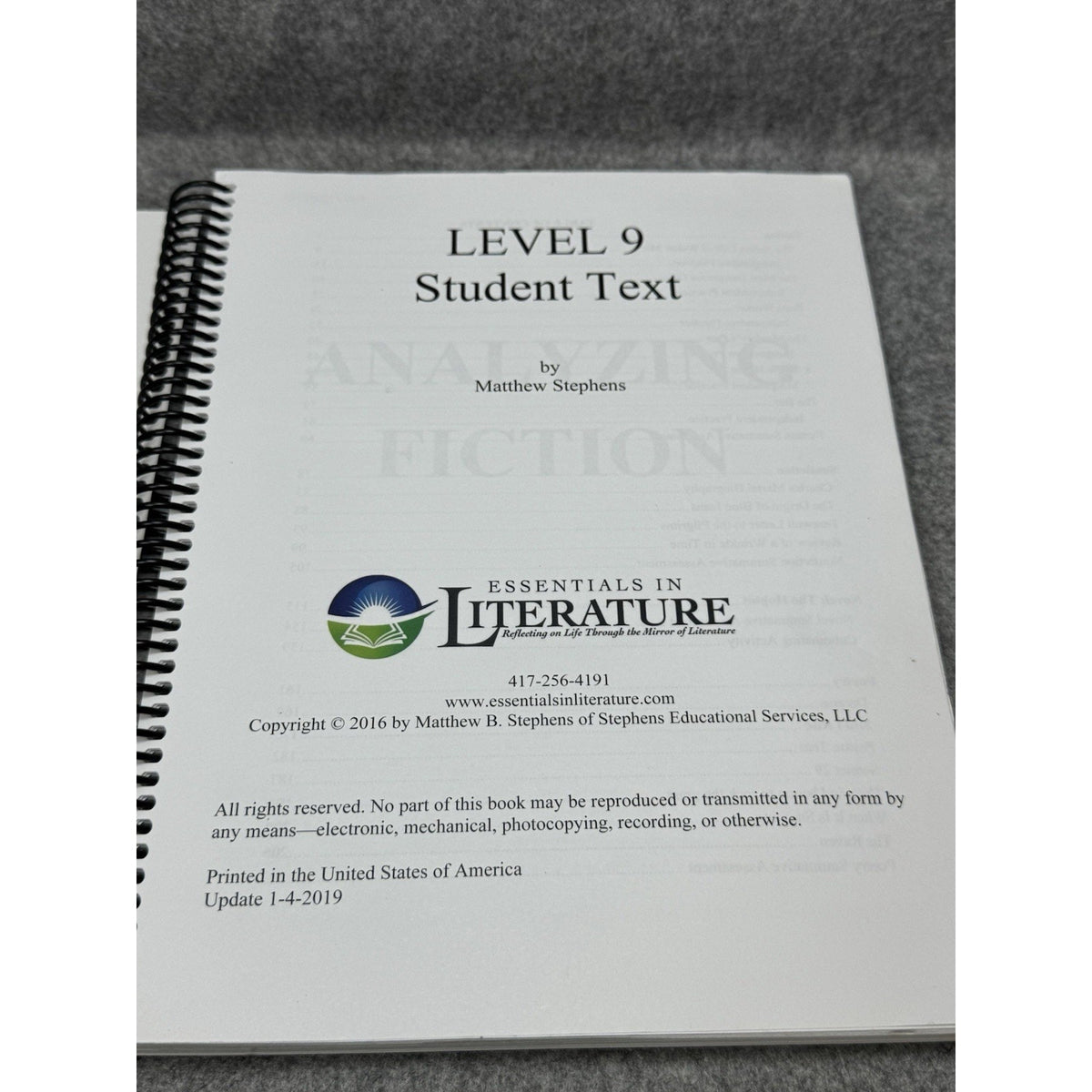 Essentials in Literature Level 9 Student Text Homeschool Matthew Stephens