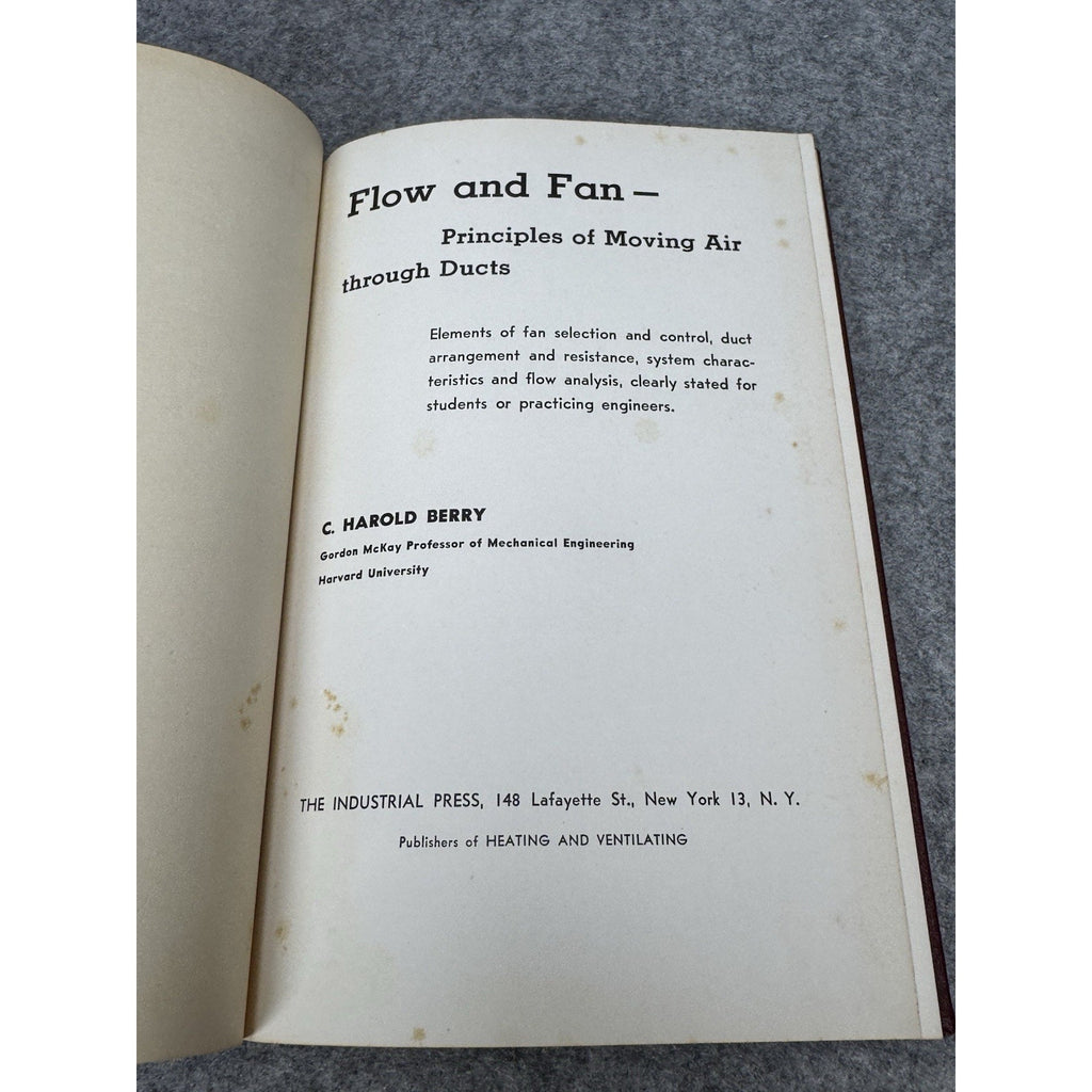 1954 Flow and Fan C Harold Berry First Edition HVAC Duct Engineering HC