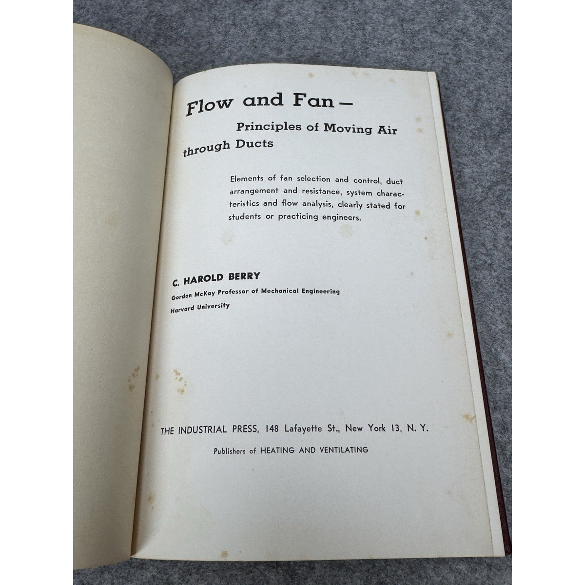 1954 Flow and Fan C Harold Berry First Edition HVAC Duct Engineering HC