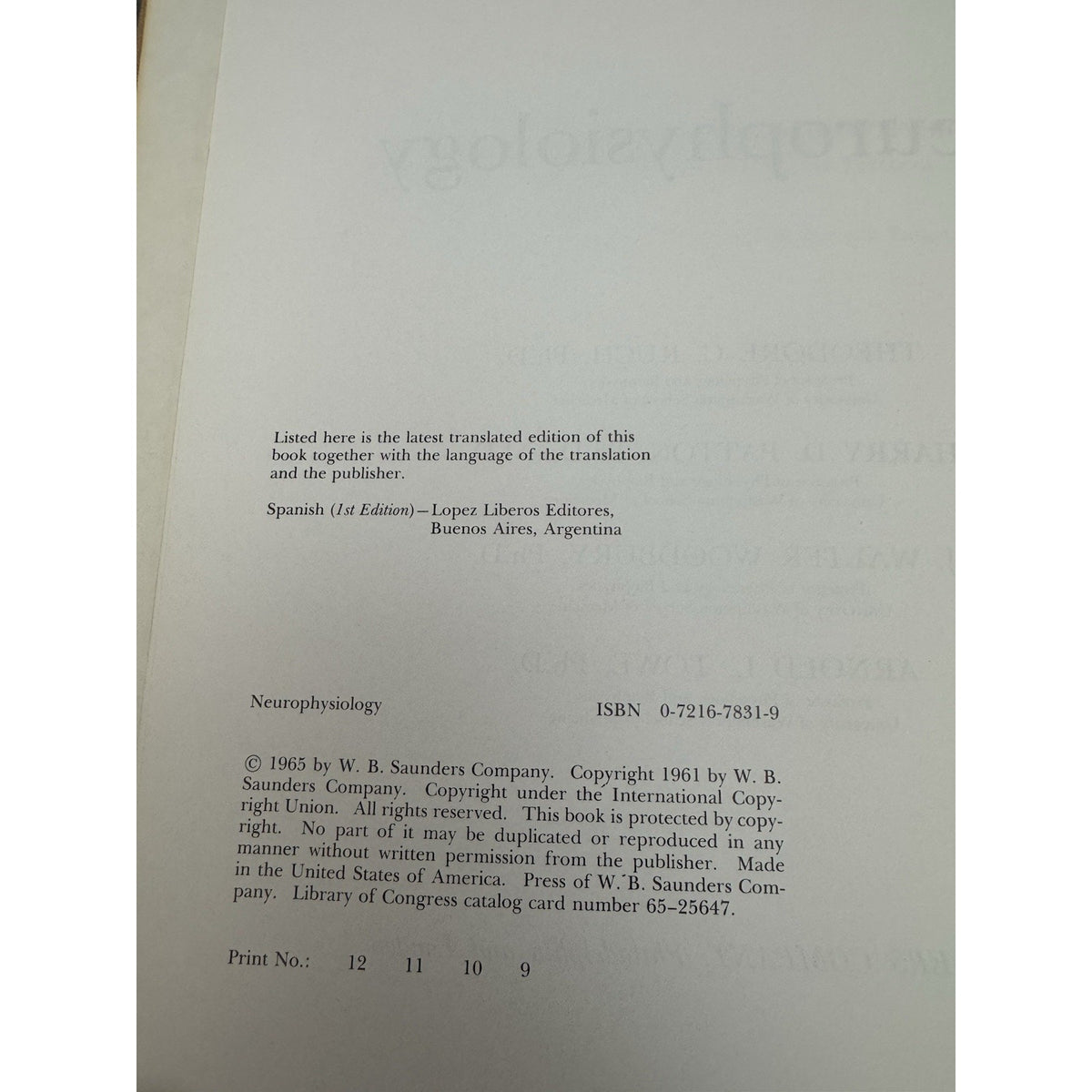 1965 Neurophysiology 2nd Edition Ruch Patton Woodbury Towe HC Medical