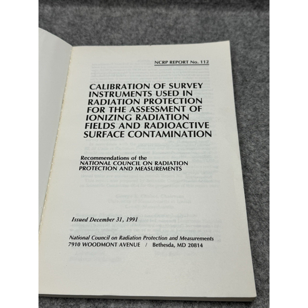 NCRP Report 112 Calibration Survey Instruments Radiation Protection 1991