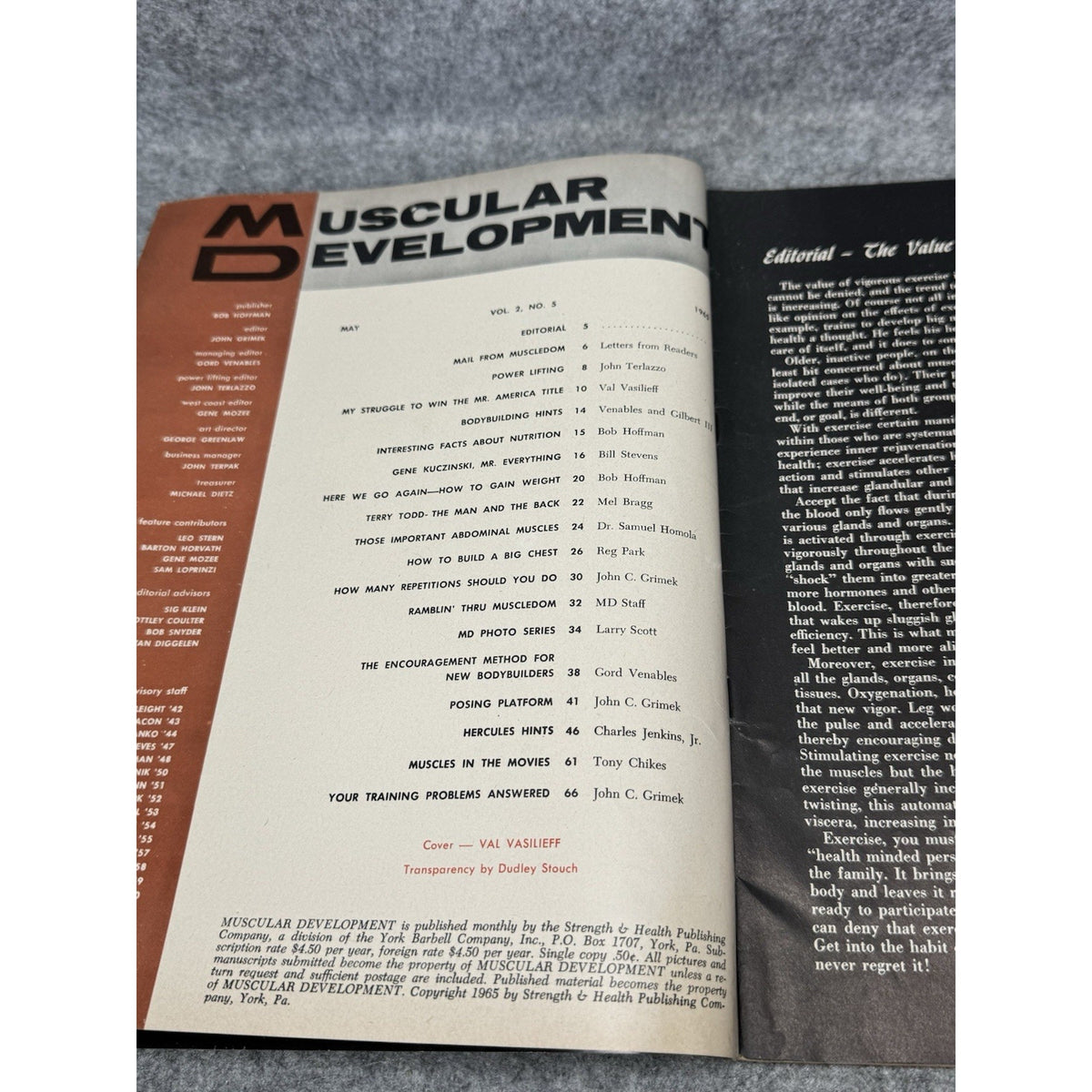 Muscular Development May 1965 Val Vasilieff Larry Scott Reg Park Magazine