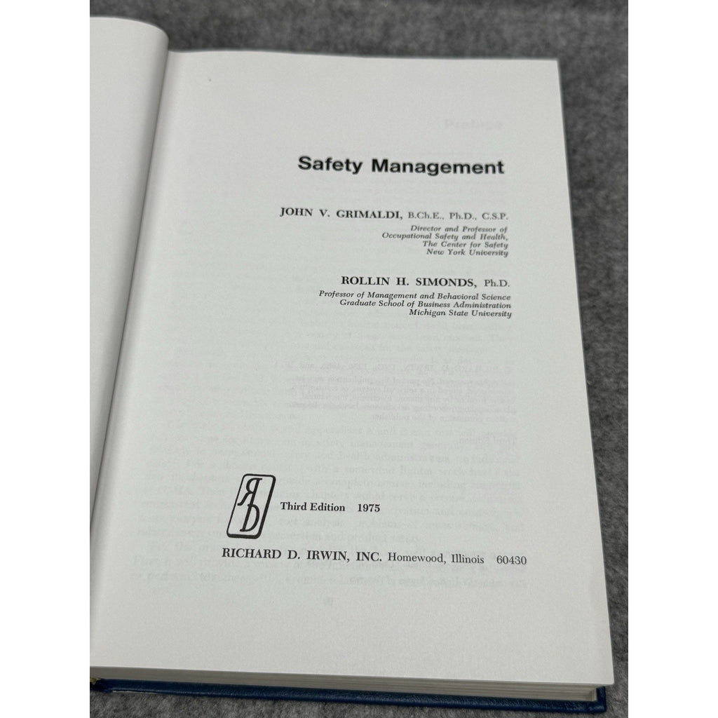 Safety Management Grimaldi Simonds 1975 3rd Ed Industrial OSHA Hardcover