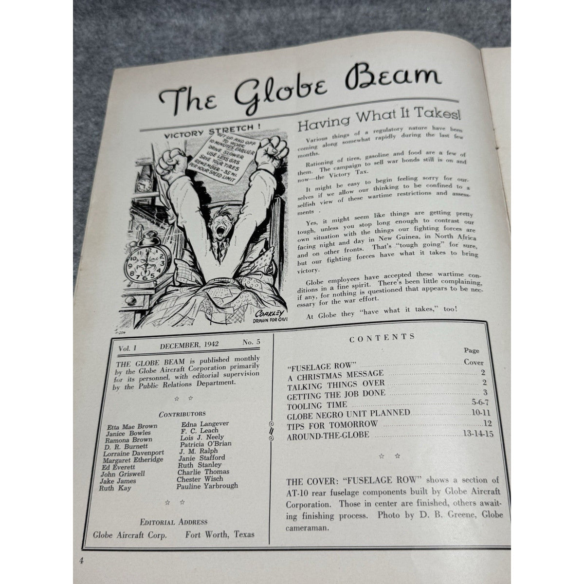 1942 Globe Beam WWII Aircraft Magazine Black Workers Fort Worth Texas December