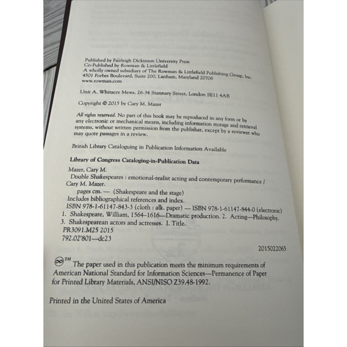 Double Shakespeares : Emotional-Realist Acting and Contemporary Performance...