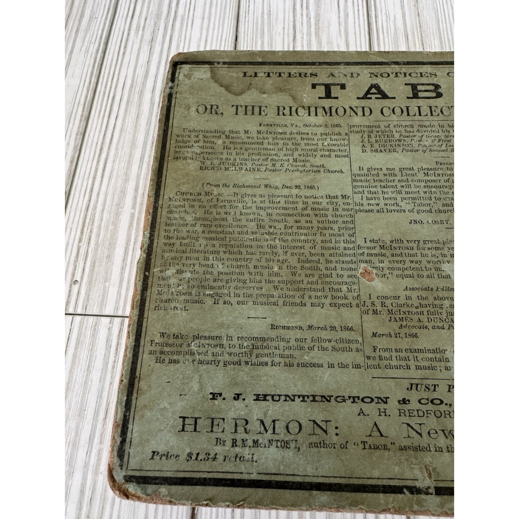 c1865 TABOR Richmond Sacred Music McIntosh Civil War Era Hymnal Rare