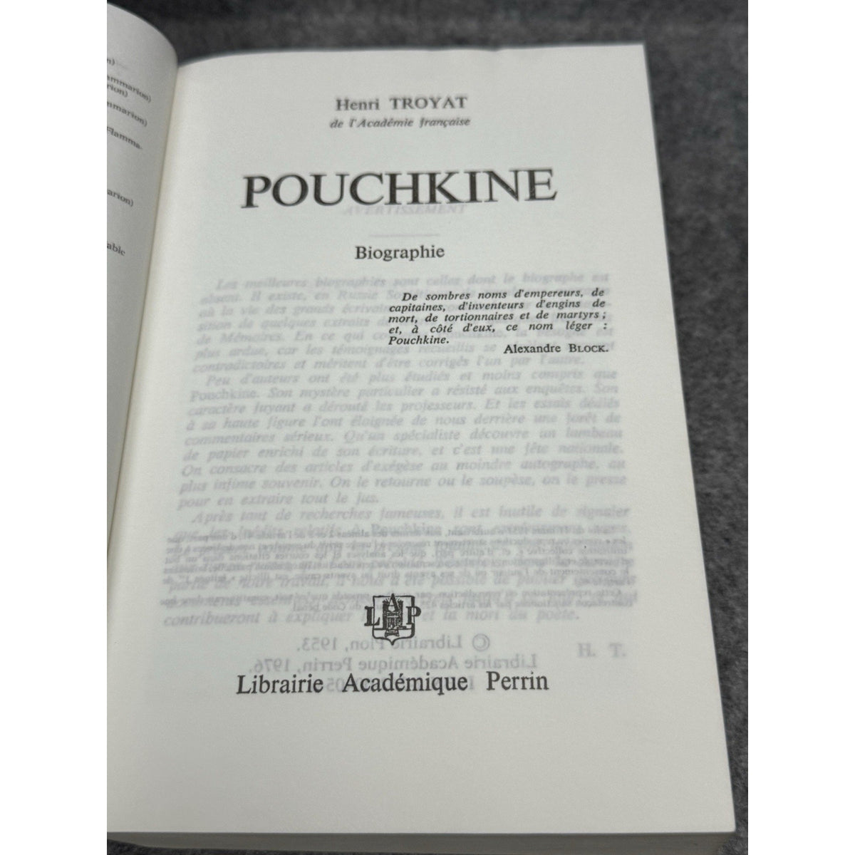 Henri Troyat Pouchkine Biography French Language Alexander Pushkin Paperback