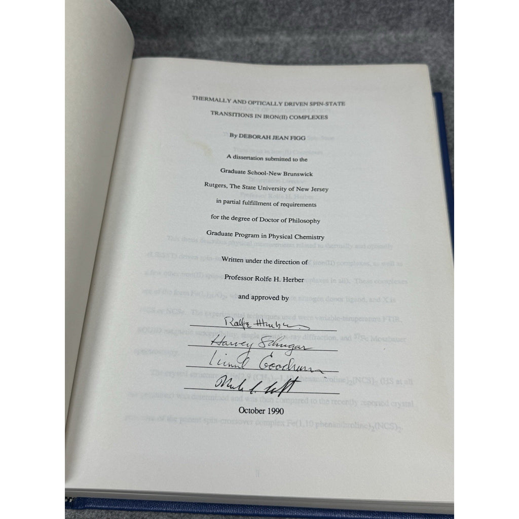 Deborah Figg Signed PhD Dissertation Iron Spin-State Chemistry Rutgers LIESST