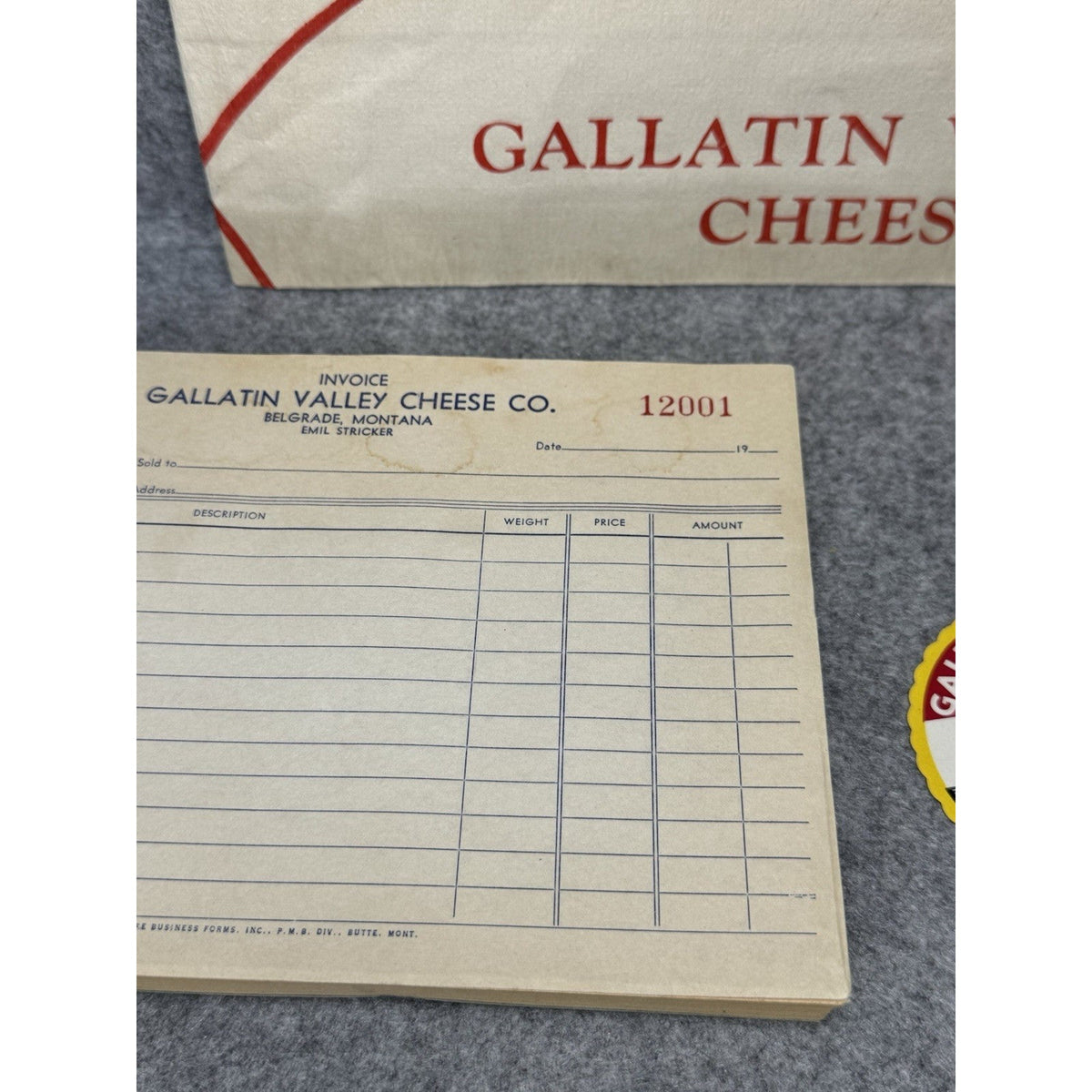 Vintage Gallatin Valley Cheese Montana Lot Paper Hat 5 Labels Invoice Pad
