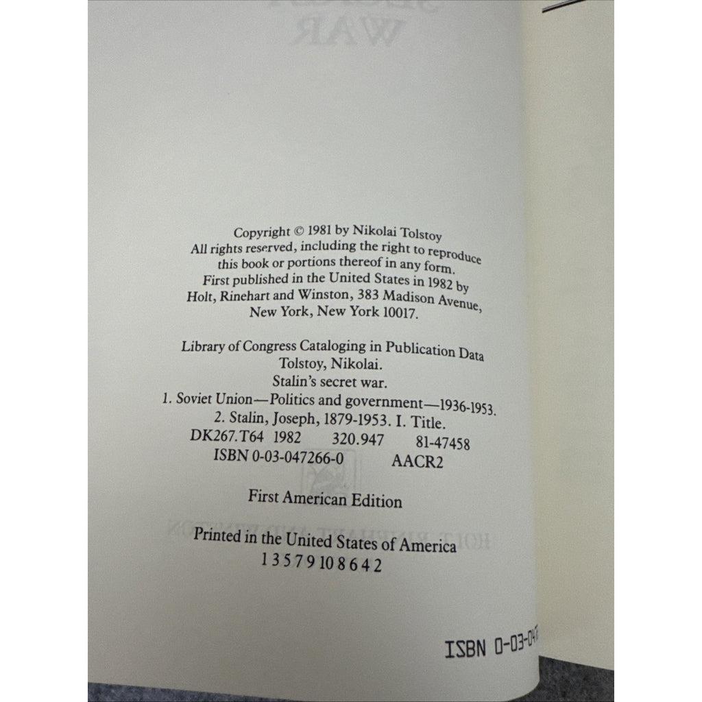 Stalin's Secret War Hardcover Nikolai Tolstoy First Edition