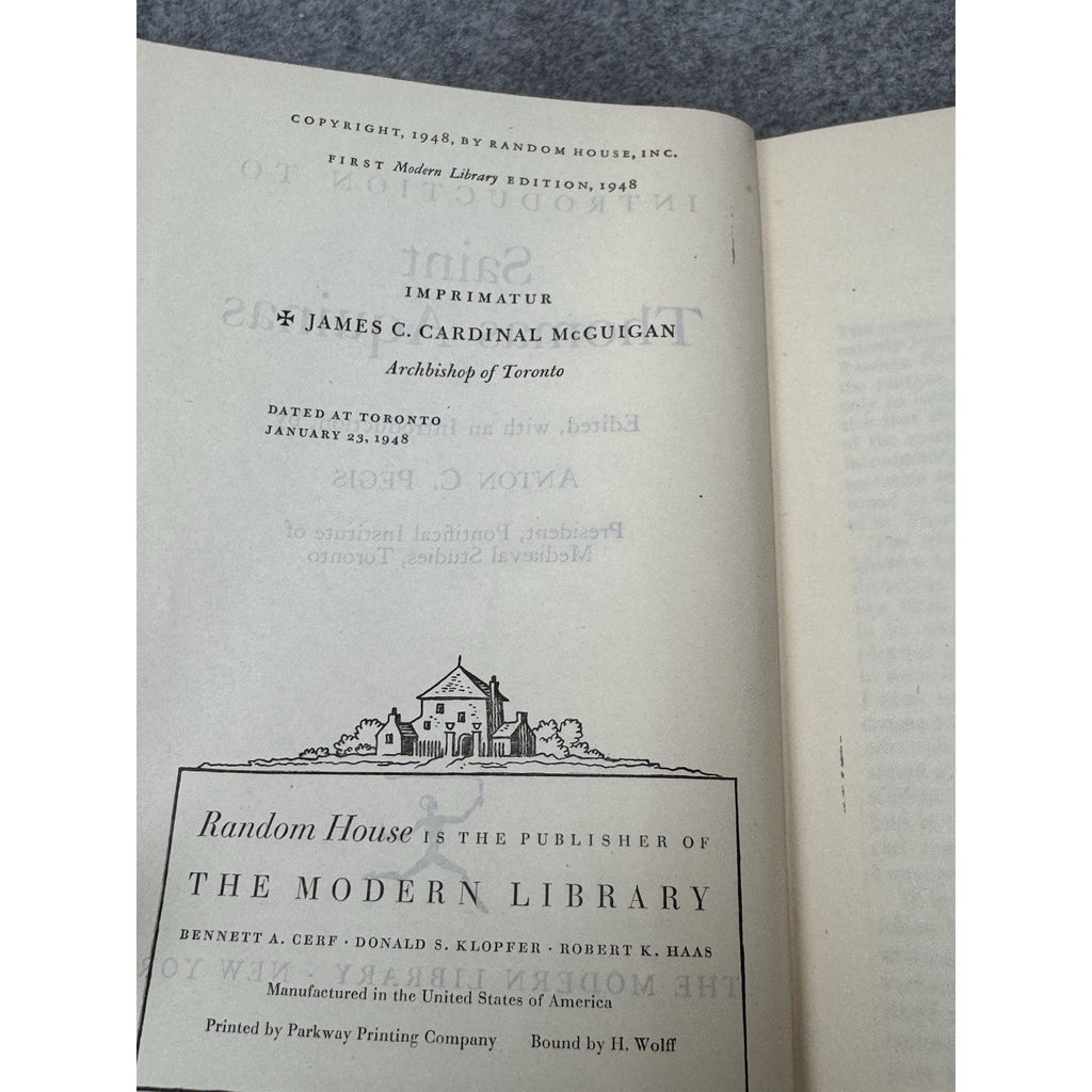 1948 Introduction to St Thomas Aquinas Anton Pegis First Modern Library Edition